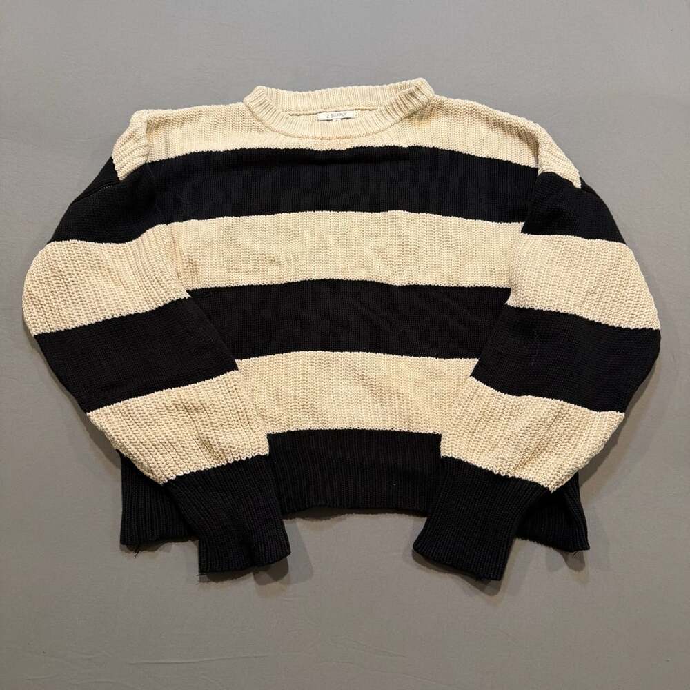 Z Supply Striped Crew Neck Sweater Size L Black White Ribbed Knit